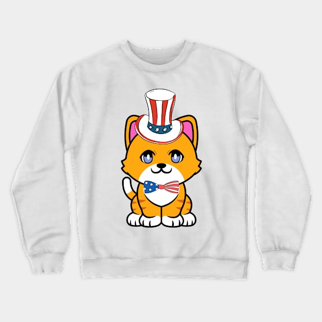 Funny orange cat is ready for independence day Crewneck Sweatshirt by Pet Station